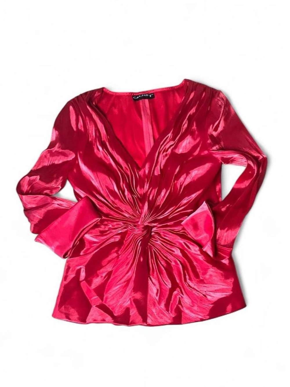 Cachet Hot Pink Satin Twist-Front V-Neck Blouse